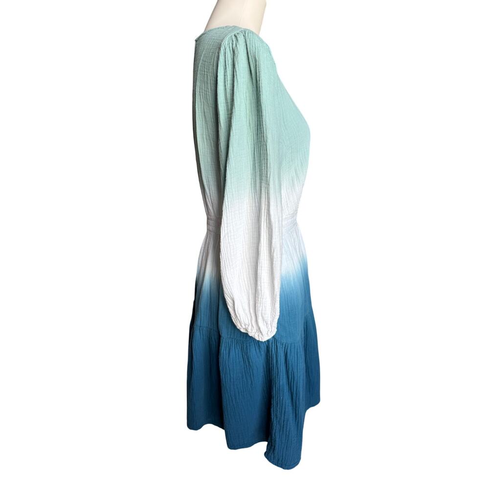 Universal Thread Blue Ombre Cotton Gauze Mini Dress Size Medium Puff Sleeve - Picture 6 of 13